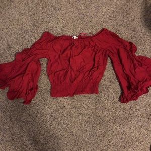 Crop red off shoulder top